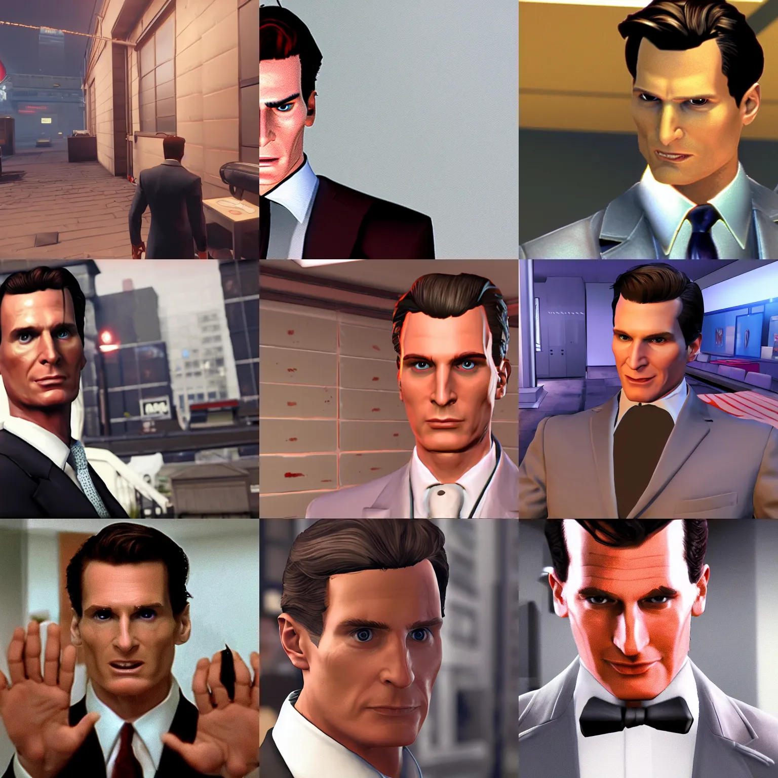 Prompt: gameplay screenshot of patrick bateman from american psycho in overwatch,