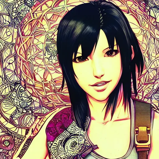 Image similar to tifa lockhart, an ultrafine detailed illustration by james jean, final fantasy, intricate linework, bright colors, behance contest winner, vanitas, angular, altermodern, unreal engine 5 highly rendered, global illumination, radiant light, detailed and intricate environment