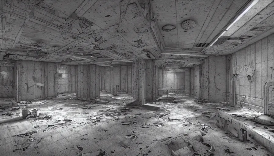 Image similar to interior of the abandoned area 5 1, secret rooms, dark corridors, white walls, hyperdetailed, artstation, cgsociety, 8 k