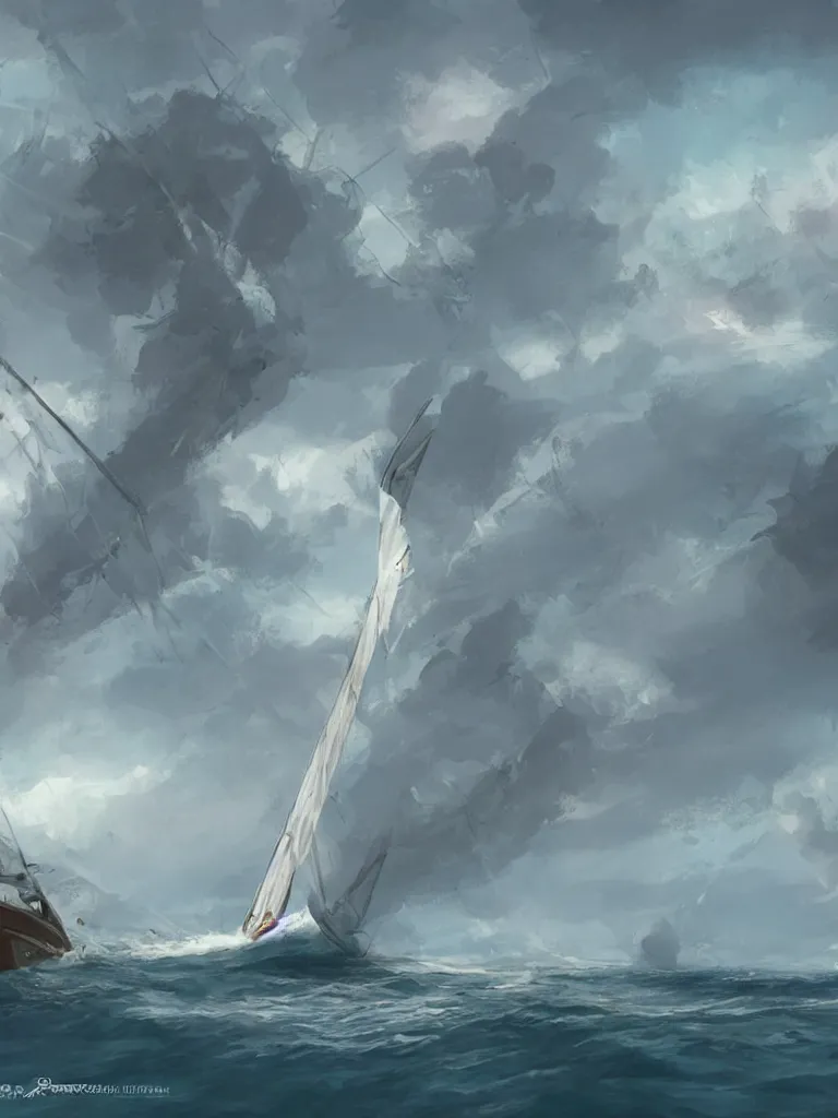 Image similar to sinking sailboat by disney concept artists, blunt borders, rule of thirds