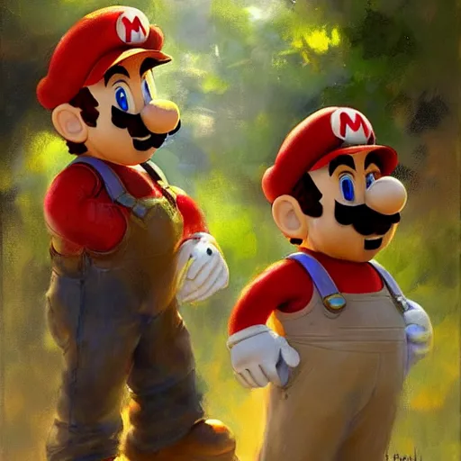 Prompt: a realistic portrait of mario and luigi in the style of daniel f. gerhartz