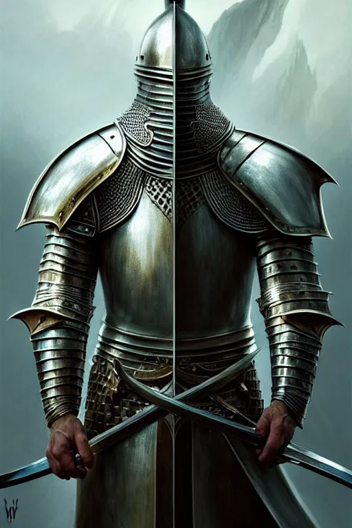 Image similar to Portrait of a highly detailed knight holding a large sword, full body, fine art, awesome fantasy book cover on Pinterest, award winning, dark fantasy landscape, fantasy magic, intricate, elegant, sharp focus, cinematic lighting, highly detailed, digital painting, concept art, art by WLOP and Artgerm and Greg Rutkowski, masterpiece, trending on artstation, 8K