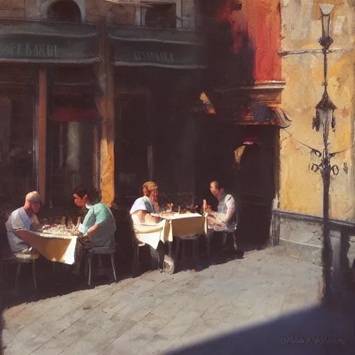 Image similar to italian restaurant in venice, sunny, shadows, craig mullins