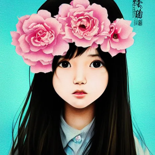 Prompt: centered portrait of beautiful Kawai Japanese girl, hyperdetailed, digital painting, trending on CG society