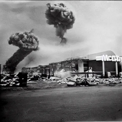 Prompt: mcdonalds gets nuked, historical photograph