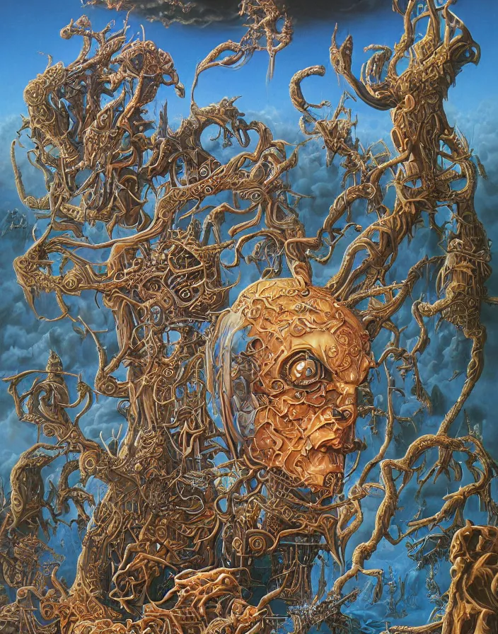 Prompt: a detailed elaborate surrealist fantasy airbrush painting by Michael Whelan