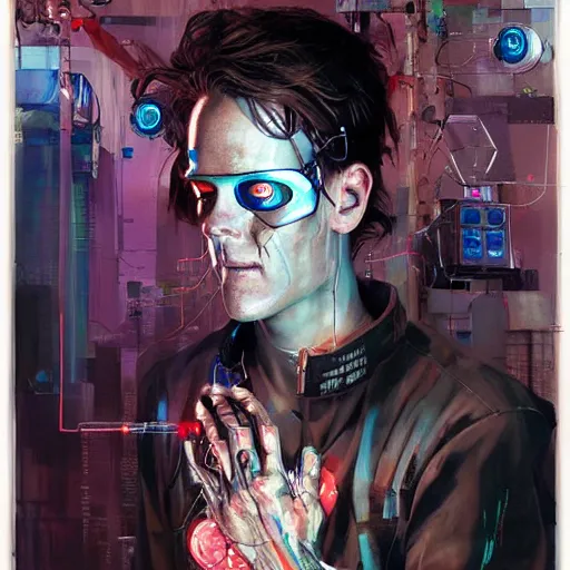 Image similar to zach greinke as a cyberpunk hacker, wires cybernetic implants, in the style of adrian ghenie, esao andrews, jenny saville, surrealism, dark art by james jean, takato yamamoto