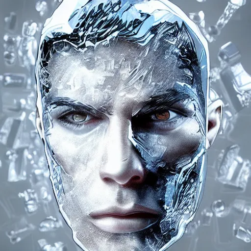 Prompt: man portrait made out of ice, beautiful, cyborg, comic book art, highly detailed