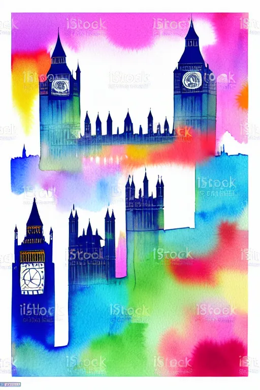 Prompt: minimalist watercolor art of london, illustration, vector art