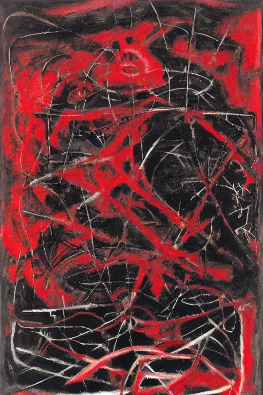 Image similar to a black and red crimson biomechanical talisman of eternal knowledge, aurora borealis, eclipse by maggi mcdonald, jackson pollock, mark rothko, sabina klein