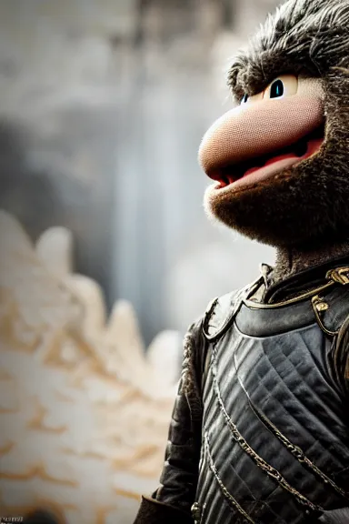 Image similar to very very intricate photorealistic photo of yoshi in an episode of game of thrones, photo is in focus with detailed atmospheric lighting, award - winning details