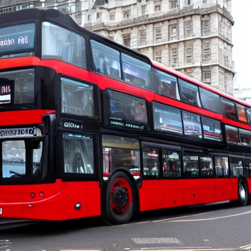 Prompt: A 10 story tall london bus, surreal