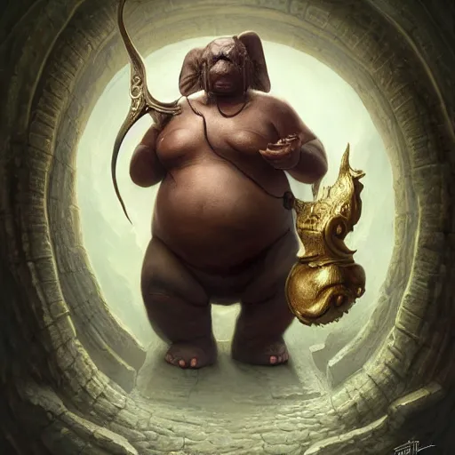 Prompt: fantasy portrait, portly elephant man, wearing loincloth, holding holy symbol, rpg game, main character, detailed, digital painting, artstation, sharp focus, illustration, tomasz alen kopera, peter mohrbacher, donato giancola, joseph christian leyendecker, wlop, frank frazetta