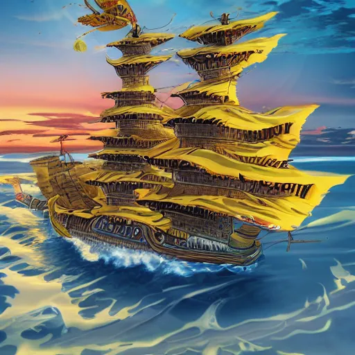 Image similar to thousand sunny ship from one piece, aerial, photorealistic, by professional photographer