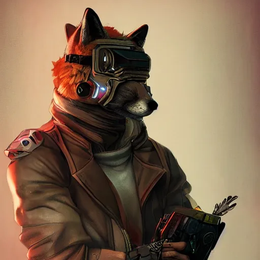 Image similar to A Fox Smuggler, Cyberpunk, Full Body, award winning art, artstation