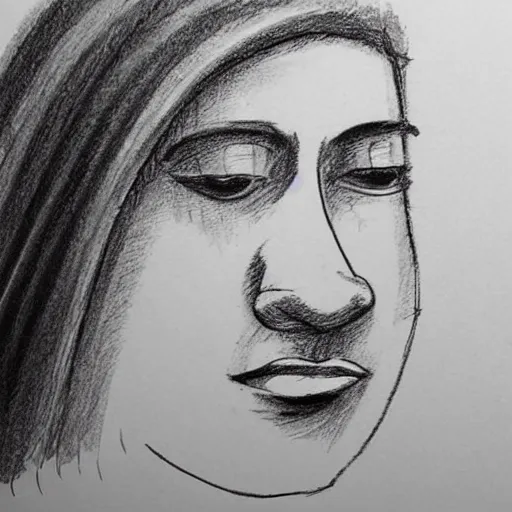 Image similar to a person with a cloud covering their head, sketches of faces look in random places quickly as if they were distracted near the person