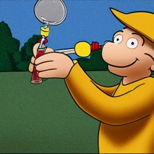 Prompt: curious george smoking a bong