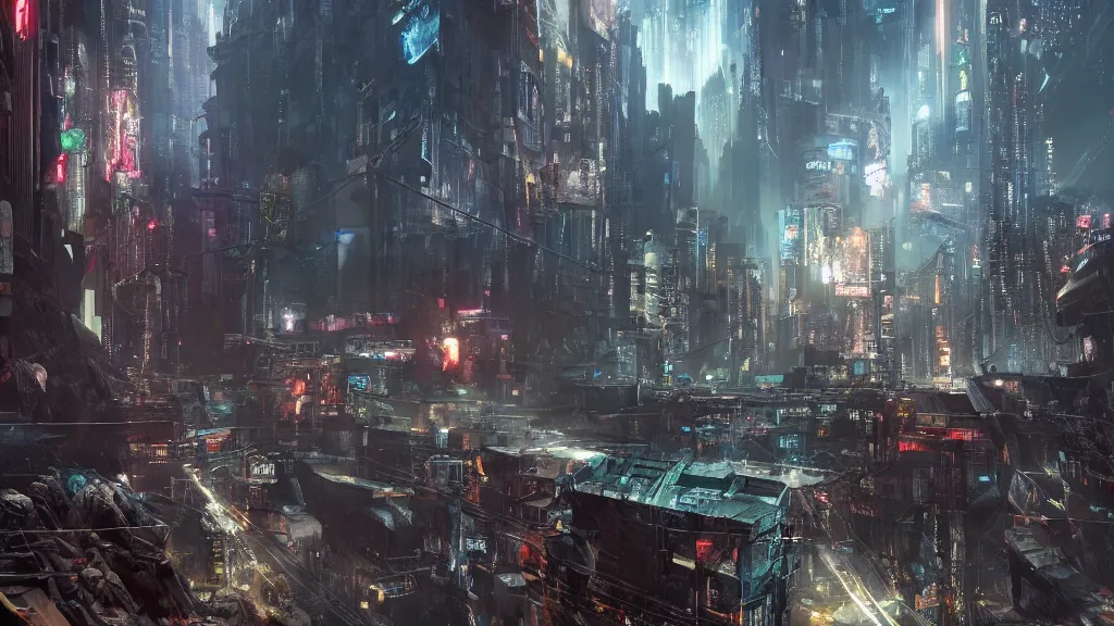 Image similar to a gem meteorite destroying a dystopian city, cyberpunk, sharp focus, dynamic lights, still, photograph, hyper realistic, masterpiece, octane render, rendered, 3 d, cinematic, cinematic lighting, dramatic lighting, highly detailed, intricate details, texture, cinematic composition, wide shot, by donglu yu and kevin jick and eddie del rio