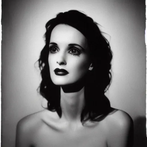 Image similar to portrait of winona ryder intricate, elegant, glowing lights, highly detailed photo by william mortensen