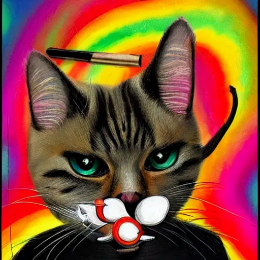 Image similar to a cute portrait of a flamboyantly gay cat with a smoking cigar in its mouth