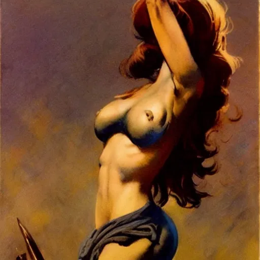 Prompt: frank frazetta girl