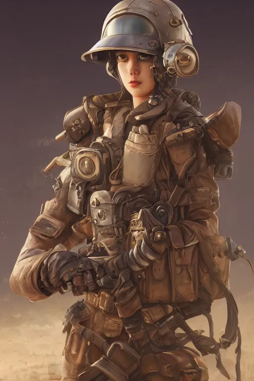 Image similar to portrait of dieselpunk blackpink jisoo soldier girl, helmet, desert, armored, highly detailed, digital painting, face detail, sharp focus, art, illustrations by irakli nadar and loish and ayanamikodon and rossdraws and wlop