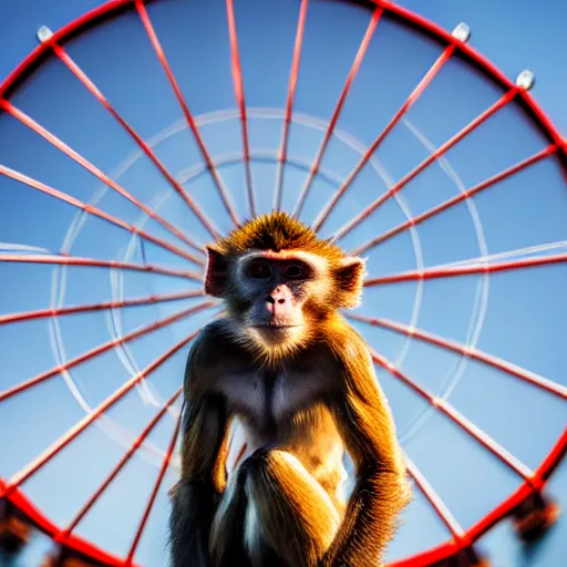 Prompt: A high-quality photo of a monkey taking a selfie on a ferris wheel on a sunny day