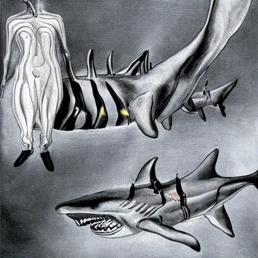 Image similar to sharks in the persistence of memory of salvador dali