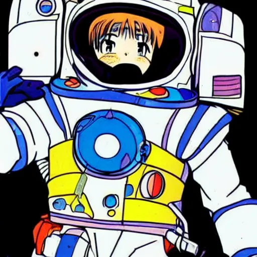 Prompt: man in a futuristic spacesuit, 9 0 s anime