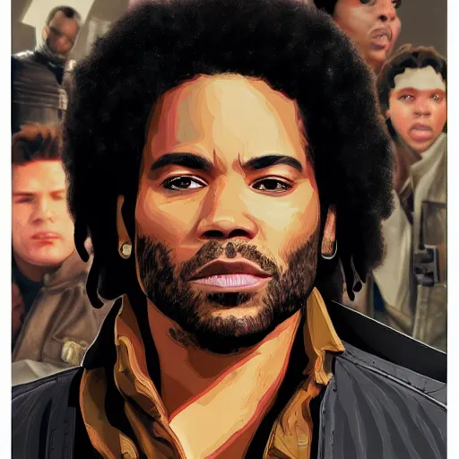 Image similar to detailed accurate portrait of lenny kravitz as han solo, star wars movie still, high resolution image, dc comics art style, 8 k