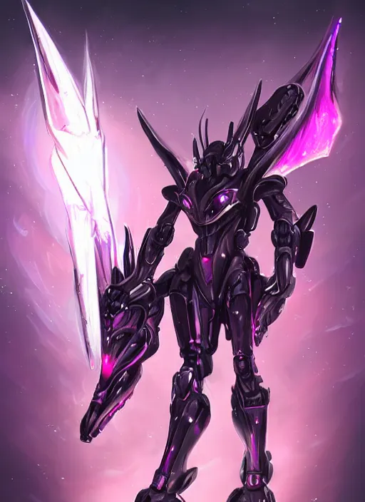 Image similar to cinematic full body, cosmic sized beautiful stunning elegant hot giant robot mecha female dragon goddess, sharp sleek cyborg dragon head, sharp metal ears, smooth purple eyes, smooth fuschia skin, smooth silver armor, nebula, epic proportions, epic scale, macro furry, furry art, dragon art, goddess art, giantess art, warframe fanart, furaffinity, octane