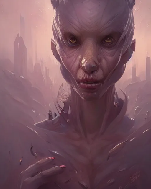 Image similar to professional ominous concept art portrait of a wasp - human chimera character by artgerm and greg rutkowski. an intricate, elegant, highly detailed digital painting, concept art, smooth, sharp focus, illustration, in the style of simon stalenhag, wayne barlowe, and igor kieryluk.