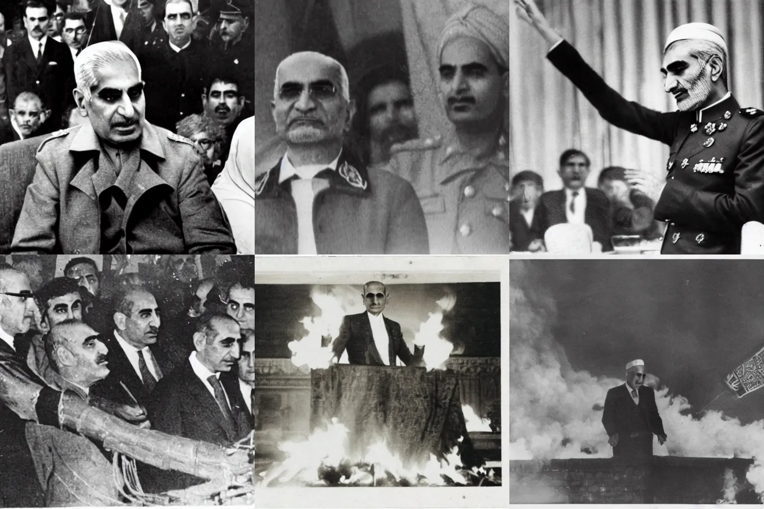 Prompt: Mohammad Reza shah in fire
