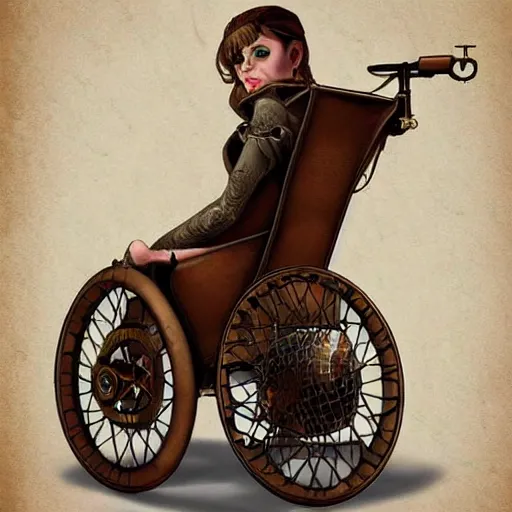 Image similar to a Steampunk wheelchair, high quality digital art, trending on ArtStation