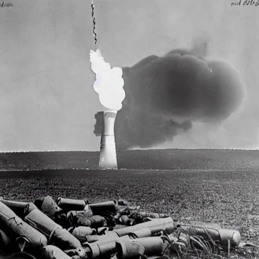 Prompt: Testing a nuke, 1940's photograph