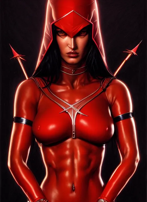 Image similar to symmetry!! gantz portrait of megan fox as elektra, unholy, intricate, highly detailed, dynamic lighting, digital art, digital painting, artstation, terence nielsen, sharp focus, illustration, art by artgerm and greg rutkowski and moebius, 8 k