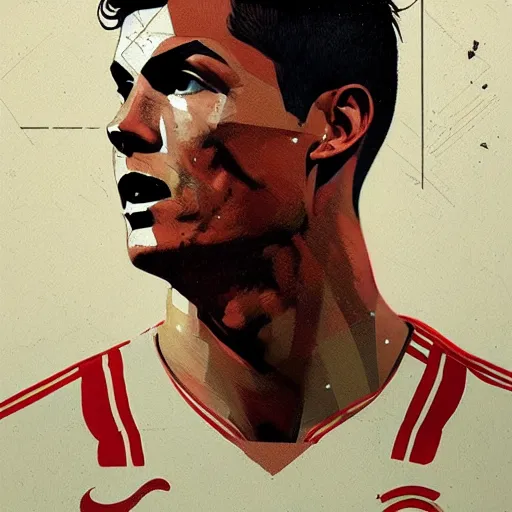 Image similar to Cristiano Ronaldo profile picture by Greg Rutkowski, asymmetrical, Organic Painting , Matte Painting, geometric shapes, hard edges, street art, trending on the artstation:2 by Sachin Teng:4