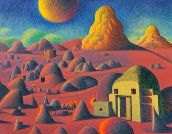 Image similar to a village on the surface of mars, by ansel adams and jean metzinger, oil on canvas
