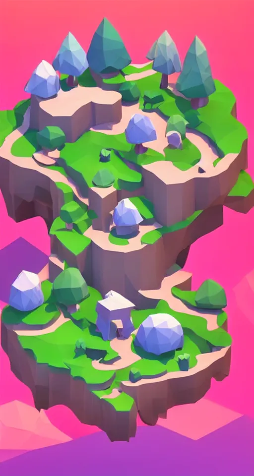 Prompt: a cute little matte low poly isometric mushroom island, waterfalls, lat lighting, soft shadows, trending on artstation, 3d render, monument valley, fez video game,