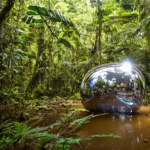 Image similar to photo of a chrome blob in the amazon rainforest