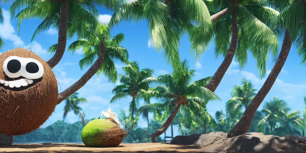 Prompt: from the kokopalm family, coconut, coconut, cartoon, cartoon, ultra realistic, unreal engine 5, depth of field, bokeh, octane render, 8 k hd,