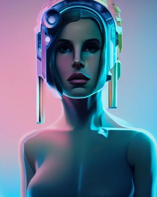 Image similar to portrait of Lana Del Rey as a cyborg. intricate abstract. intricate artwork. by Tooth Wu, wlop, beeple, dan mumford. dune by david lynch, octane render, trending on artstation, greg rutkowski very coherent symmetrical artwork. cinematic, hyper realism, high detail, octane render, 8k, iridescent accents