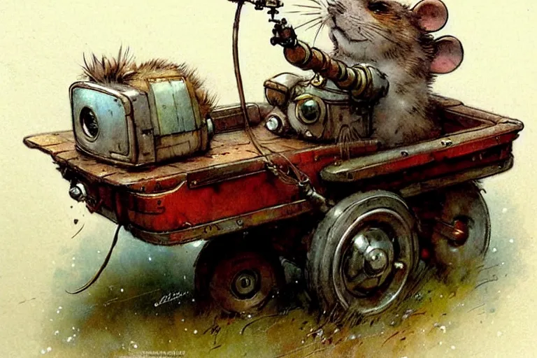 Image similar to adventurer ( ( ( ( ( 1 9 5 0 s retro future robot mouse wagon cart robot. muted colors. ) ) ) ) ) by jean baptiste monge!!!!!!!!!!!!!!!!!!!!!!!!! chrome red