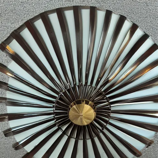 Prompt: 50's styled retro metallic table fan