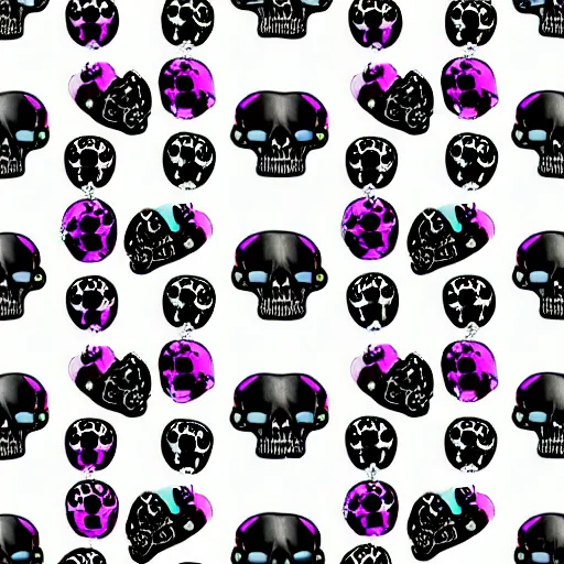 Prompt: seamless tileable pattern of black skulls and pink horses jacquard