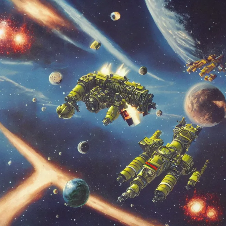 Prompt: sci-fi concept art in space by Chris Foss