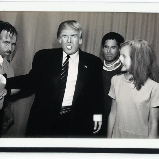 Prompt: polaroid photograph of donald trump meeting aliens