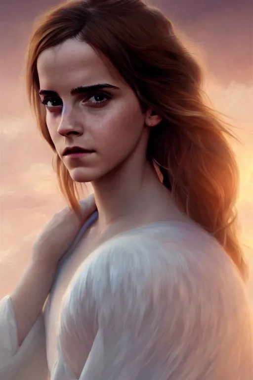 Image similar to emma watson as a heavenly angel, anatomy, only two hands, highly detailed, digital painting, artstation, concept art, smooth, sharp focus, illustration, unreal engine 5, 8 k, art by art by artgerm and greg rutkowski and edgar maxence