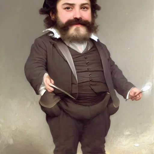 Prompt: detailed portrait painting of gentleman fantasy dwarf wearing brown tuxedo by William-Adolphe Bouguereau, trending on artstation