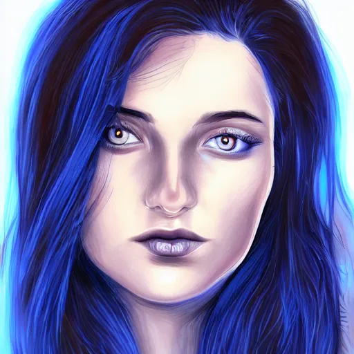 Prompt: a drawing of a woman's face with blue eyes, a digital painting by Nyuju Stumpy Brown, tumblr contest winner, digital art, speedpainting, flat shading, painterly